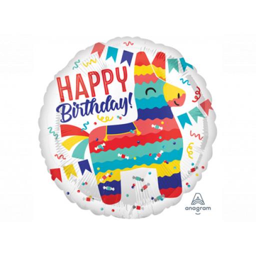 18 Inch Round Foil Balloon - Happy Birthday Pinata