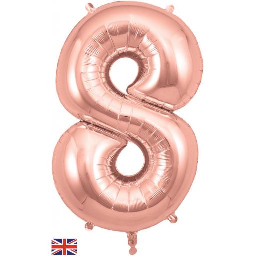 34" Number 8 Rose Gold Foil Balloons