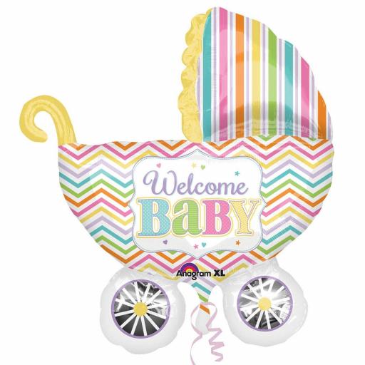 Welcome Baby Carriage Super Shape Foil Balloon 28″ x 31″ (71cm x 78cm)