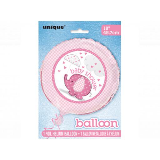 Unique Party 18 Inch Circle Foil Balloon - Baby Shower Pink Umbrellaphants