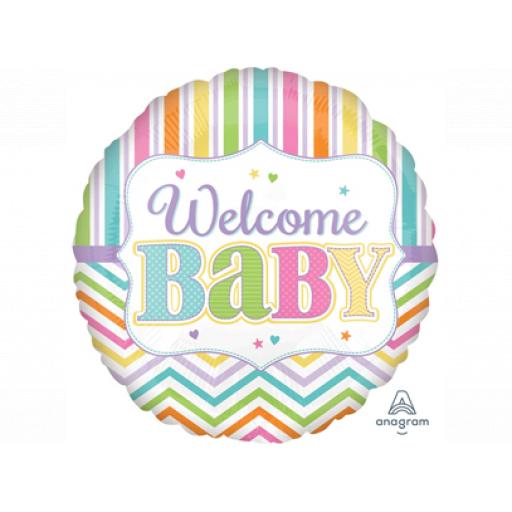 18 Inch Circle Foil Balloon - Welcome Baby Brights