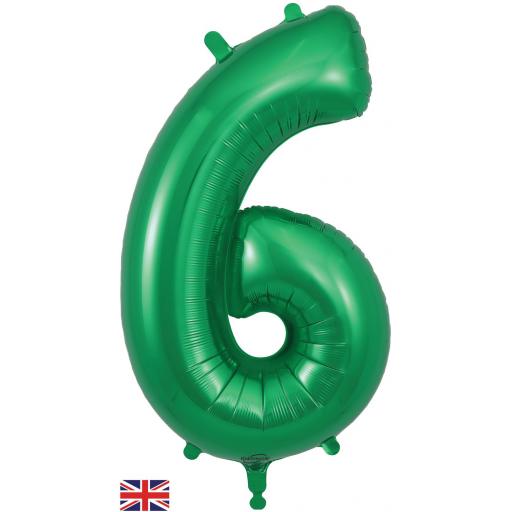 34" Number 6 Green Foil Balloon