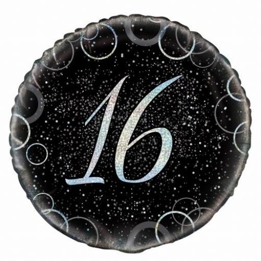 16th Birthday Black & Silver Foil Balloon