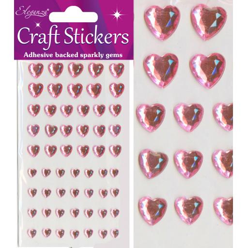 Eleganza Craft Stickers Mixed Diamante hearts 6mm-10mm Pearl Pink