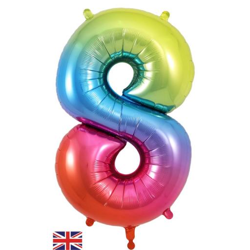 34" Number 8 Rainbow Foil Balloon