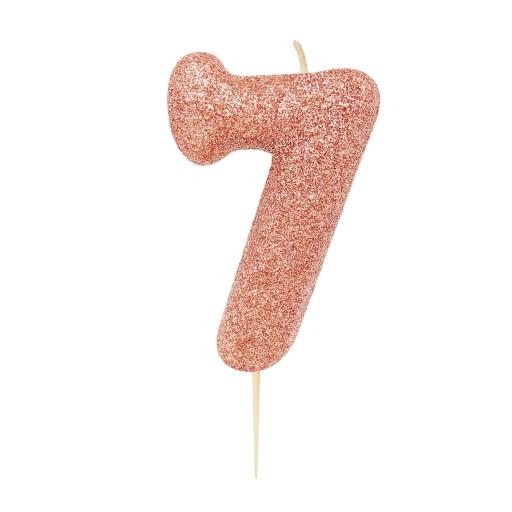 Rose Gold Glitter Candle Number 7