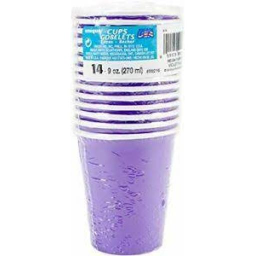 14 Neon Purple Paper Cups 9oz