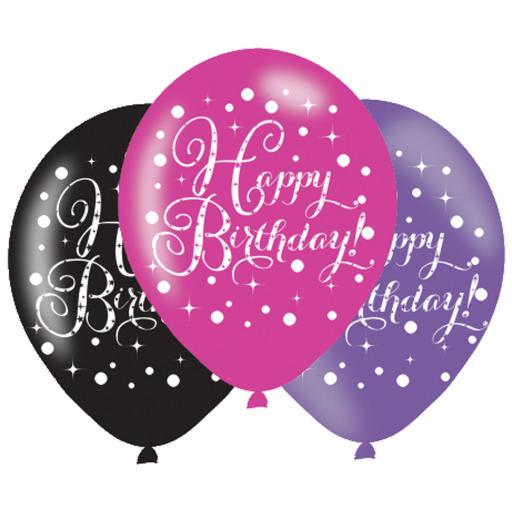 Black & Pink Birthday Latex Balloons 11"/27.5cm