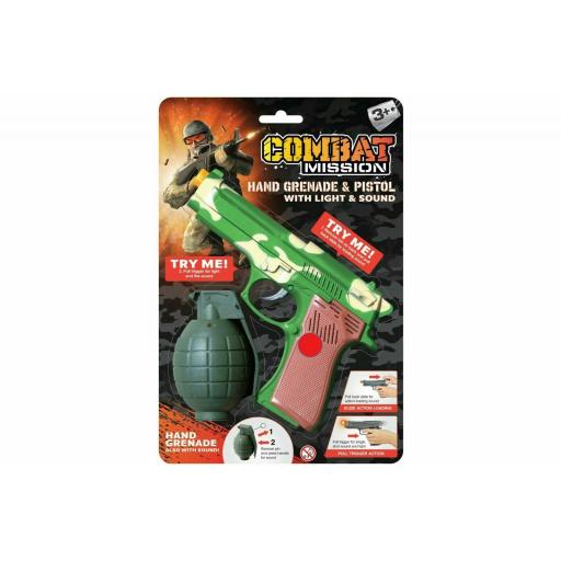 Combat Mission Hand Grenade and Pistol With Light Sound Slide Action Camo Gun