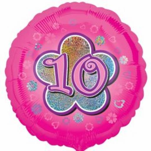 18 Inch 10th Birthday Pink Holo Foil Balloon