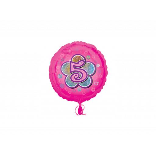 Anagram 18 Inch Circle Foil Balloon - Pink Flowers 5th Birthday