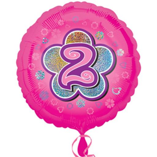 Anagram 18 Inch Circle Foil Balloon - Pink Flowers 2 Birthday Hologram