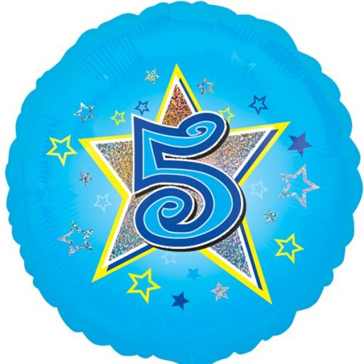 18 inch Blue Star 5th Birthday Foil Balloon