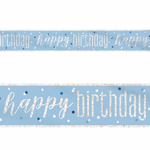 Blue Glitz Happy Birthday Holographic Foil Banner