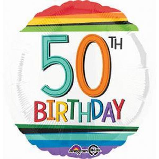 50th Birthday 18inch Stripes Foil Balloon