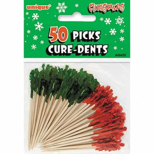 Unique Red & Green Christmas Frill Toothpicks 50ct