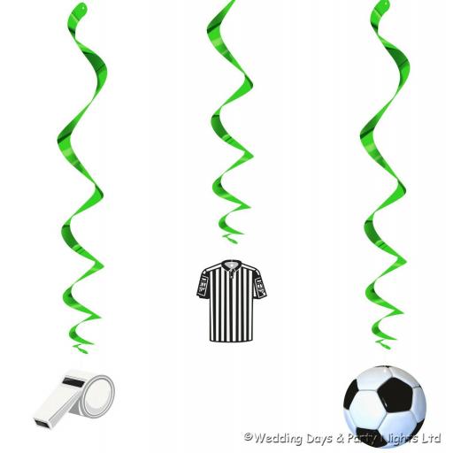 3 x Football Hanging Swirls Whistle Ball Shirt Birthday Party Ceiling