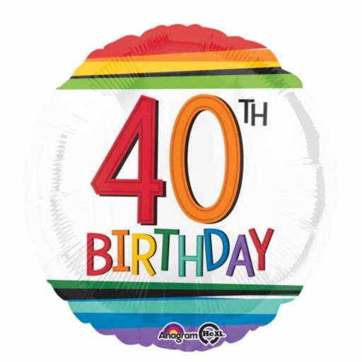 18 inch Age 40 Rainbow Stripes Balloon