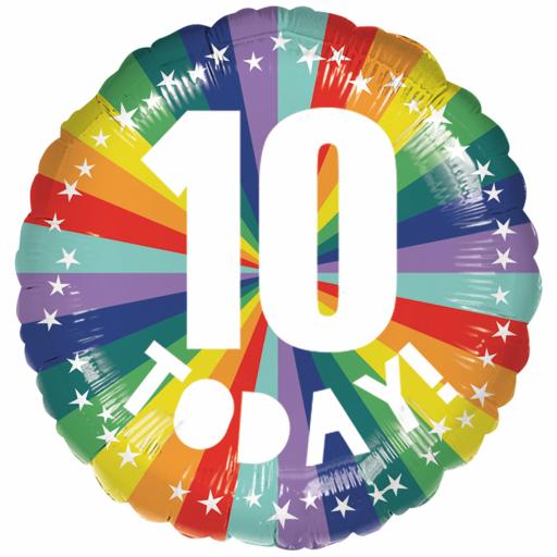 10th Birthday Bright Rainbow Standard Foil Balloons