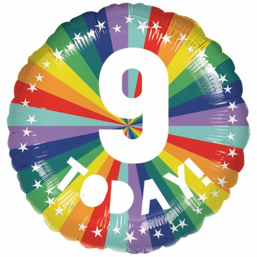 9th Birthday Bright Rainbow Standard Foil Balloon