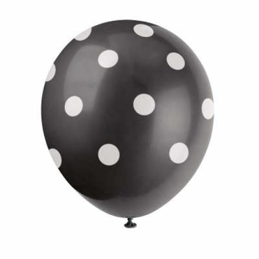 12″ Latex Balloons 6ct – Midnight Black Dots