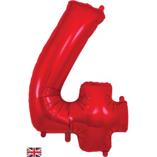 34" Number 4 Red Foil Balloon