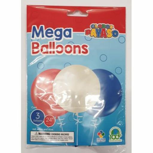 24" Mega Red ,White,Blue Balloons