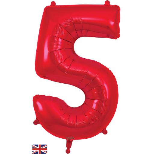 34"Number 5 Red Foil Balloon