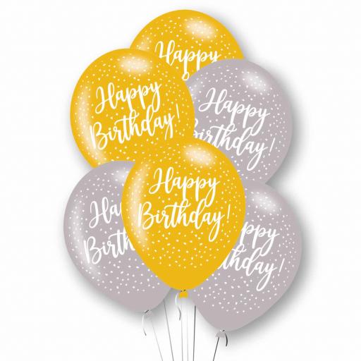 Happy Birthday Gold & Silver Mix Latex Balloons 11"