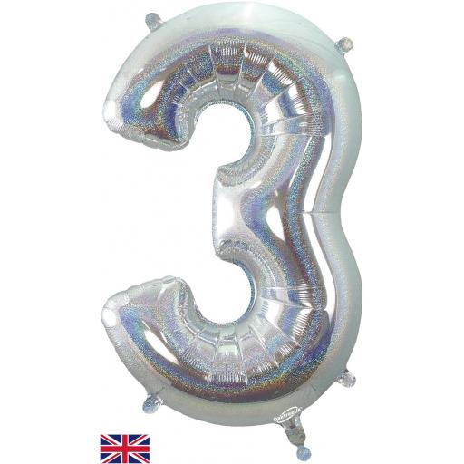 34inch Number 3 Holographic Silver