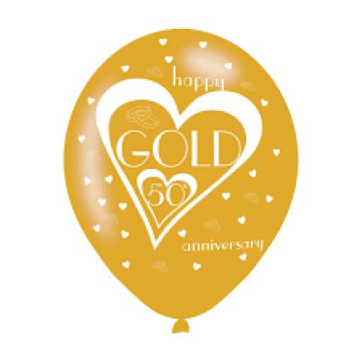 Gold 50th Anniv. Latex Balloons