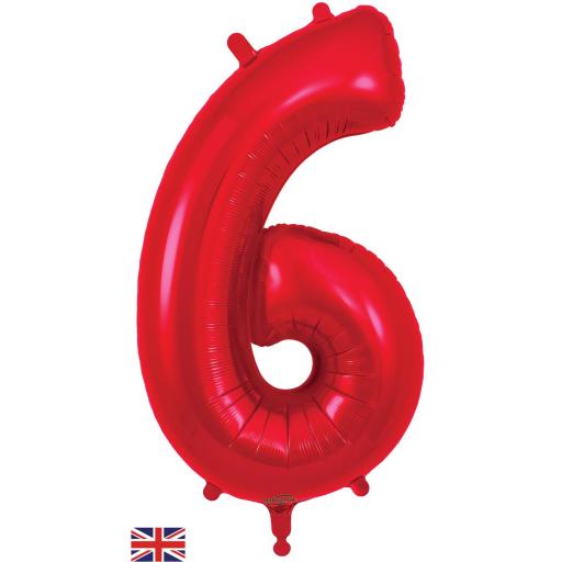 34" Number 6 Red Foil Balloon