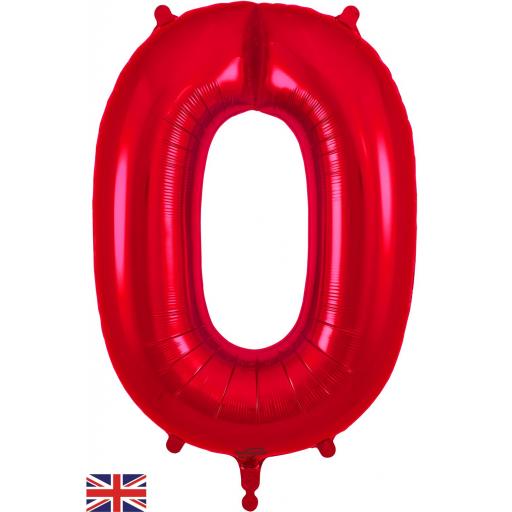 34" Number 0 Red Foil Balloon