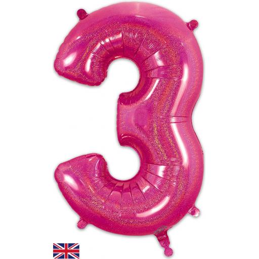 34inch Number 3 Holographic Pink
