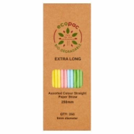 Bio-Degradable 250 Extra Long Assorted Colour Straight Paper Straw 250mm