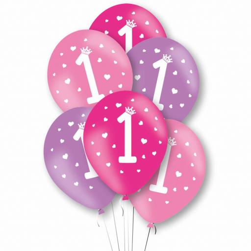 Age 1 Pink Mix Latex Balloons 11"