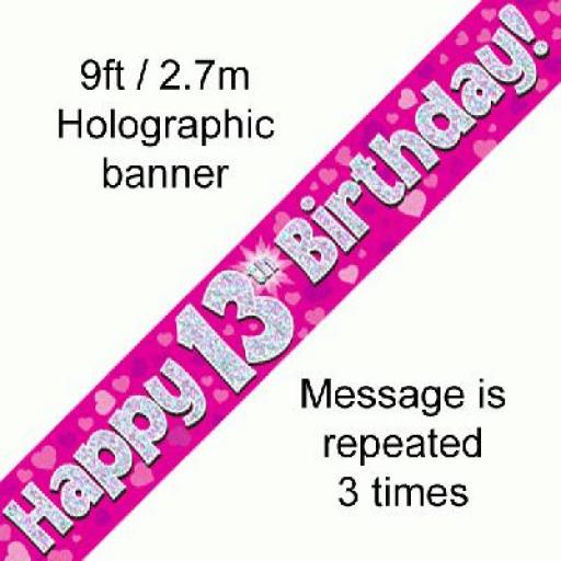 13th Happy Birthday Holographic Pink Banner 2.7 M Long