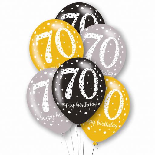 Age 70 Black, Silver & Gold Mix Latex Balloons 11"