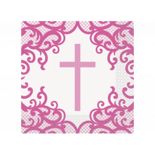 Pink Radiant Cross Lunch Napkins - Communion