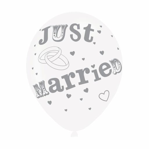Just Married White/Silver Latex Balloons 11"