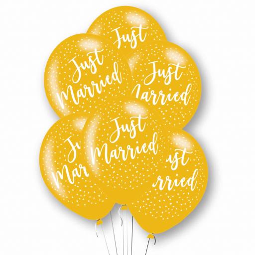Just Married Gold Latex Balloons 11"