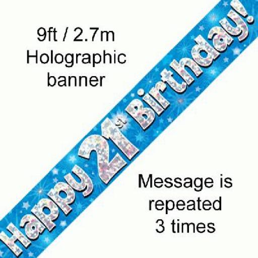 21th Happy Birthday Blue Holographic Banner 2.7 M Long