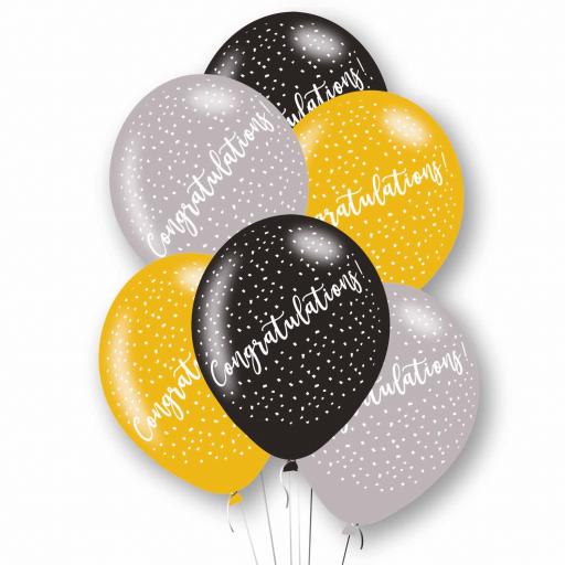 Congratulations Black, Silver & Gold Mix Latex Balloons 11"