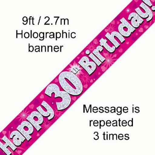 30th Happy Birthday Blue Holographic Banner 2.7 M Long