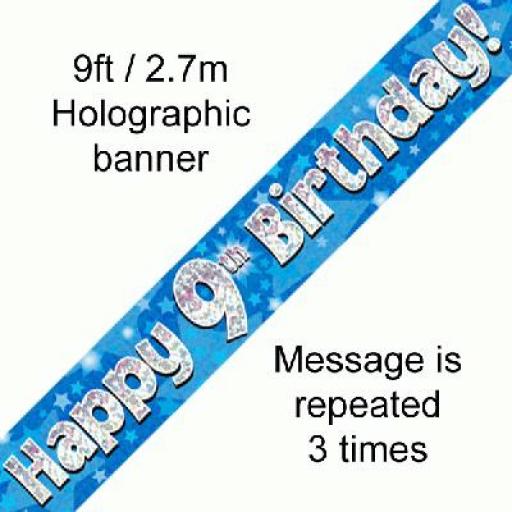 9th Happy Birthday Holographic Blue Banner 2.7 M Long