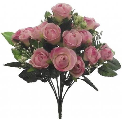 35cm Artificial Pink Rose Bush with 12 Flower Heads