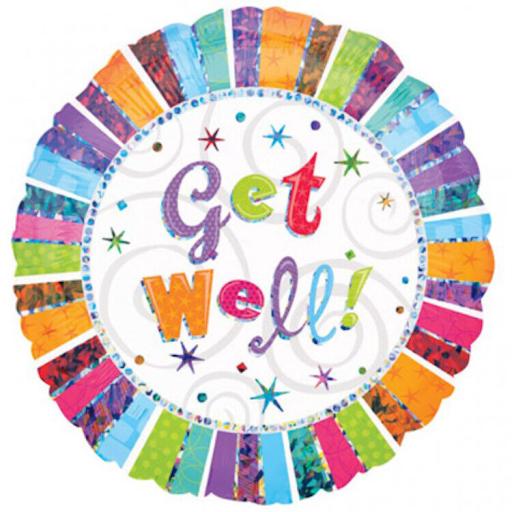 18" Radiant-Prismatic Foil Balloon "Get Well Soon" Party Balloon