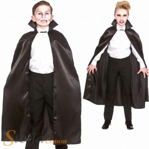 Deluxe Satin Cape With Collar Boy Girl Halloween Witch Vampire Fancy Dress