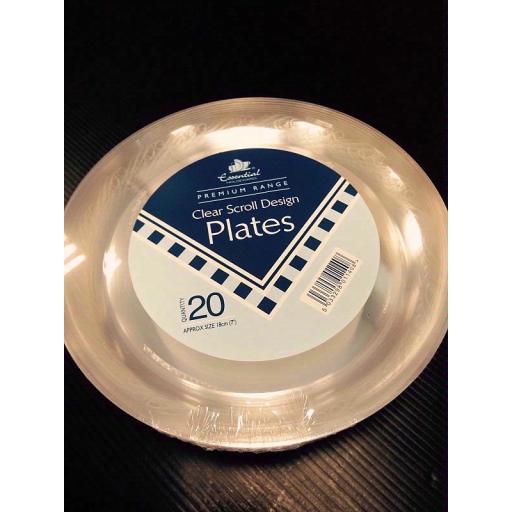 Clear Round Plastic Scroll Design Plate 7" (Pack 20)