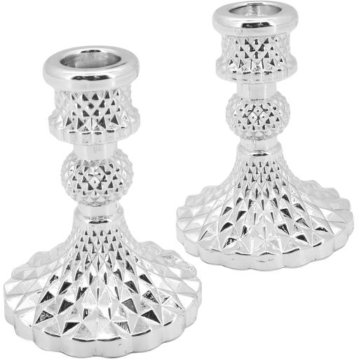 Seahelms Glass Candlestick Holders Silver